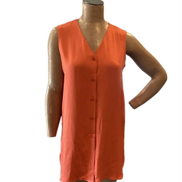 Ann Taylor Silk Sleeveless Top Sz M Rust/Burnt Orange Longline Tunic #243Q - Picture 2 of 8